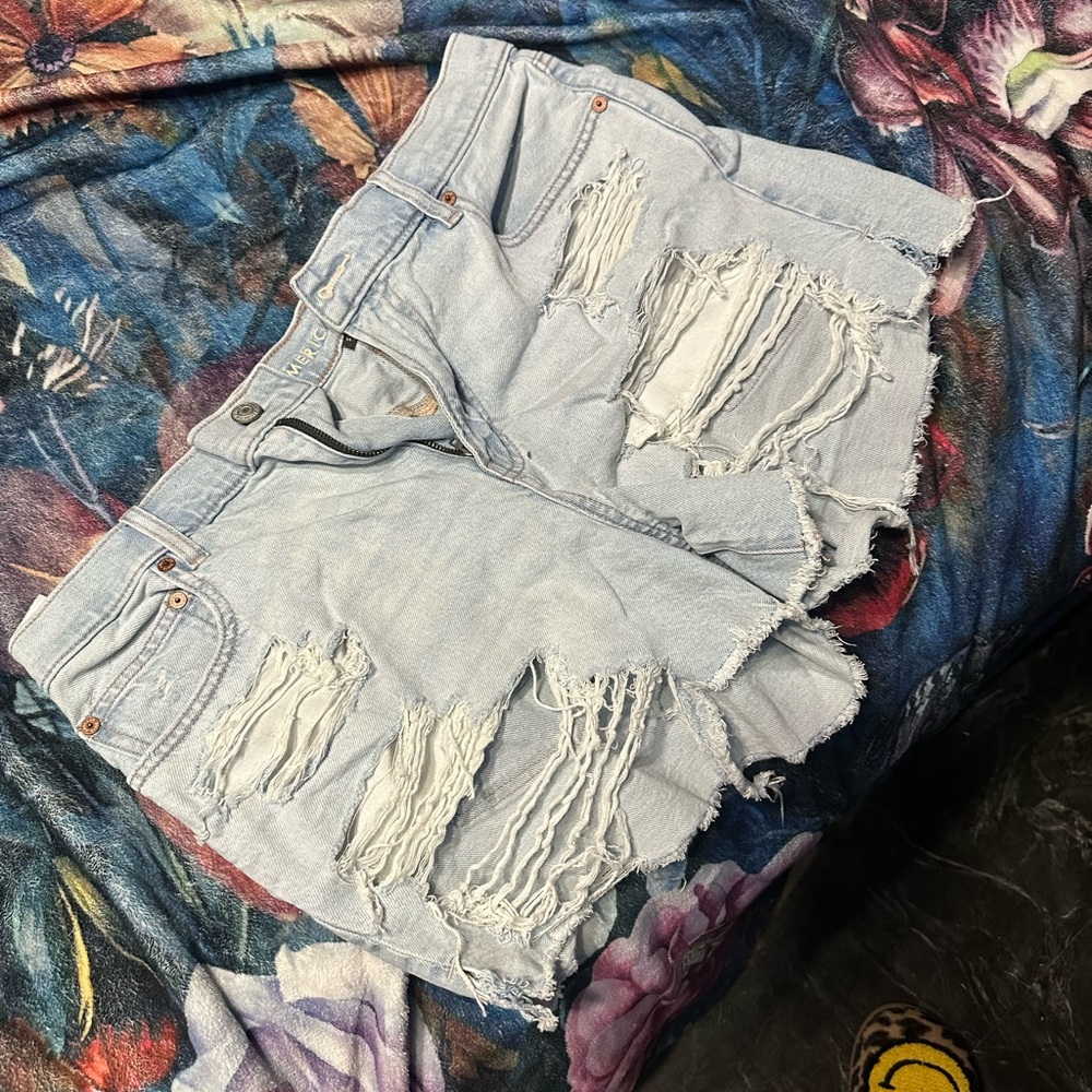 American Eagle Outfitters Light Blue Ripped Jean Shorts
